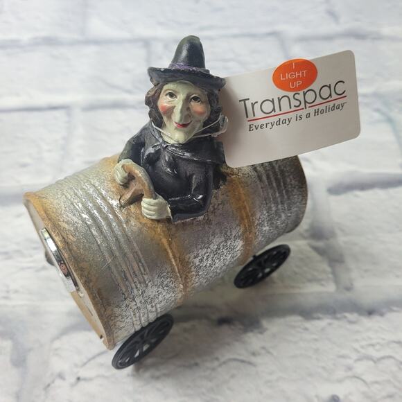 Transpac Resin 5in Silver Halloween Light Up Musical Barrel Figurine Set of 3 - Picture 5 of 12